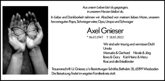 Traueranzeige von Axel Gnieser von vrm-trauer Wiesbadener Kurier
