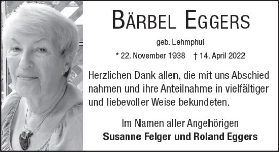 Traueranzeige von Bärbel Eggers von vrm-trauer Darmstädter Echo