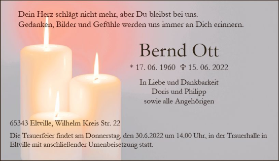 Traueranzeige von Bernd Ott von vrm-trauer Rheingau