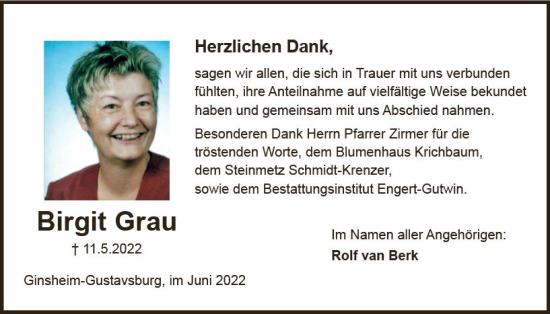 Traueranzeige von Birgit Grau von vrm-trauer AZ Mainz