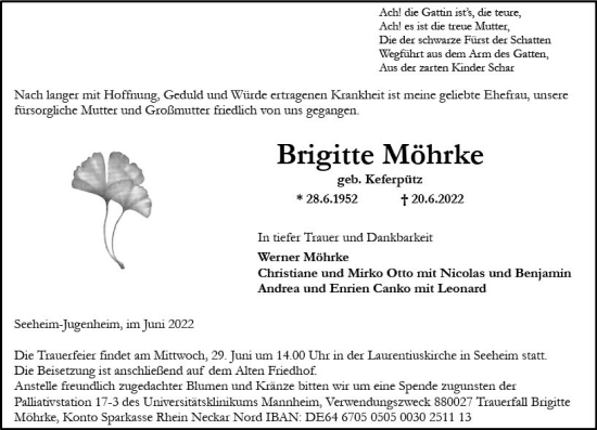 Traueranzeige von Brigitte Möhrke von vrm-trauer Darmstädter Echo