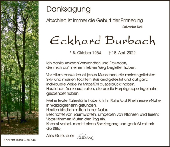 Traueranzeige von Eckhard Burbach von vrm-trauer Allgemeine  Zeitung Ingelheim-Bingen