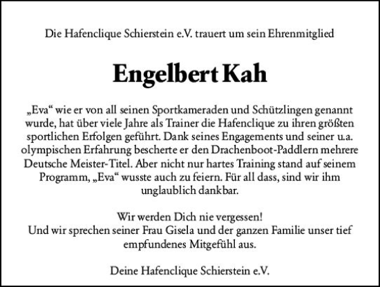 Traueranzeige von Engelbert Kah von vrm-trauer Wiesbadener Kurier