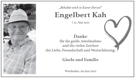 Traueranzeige von Engelhert Kah von vrm-trauer Wiesbadener Kurier