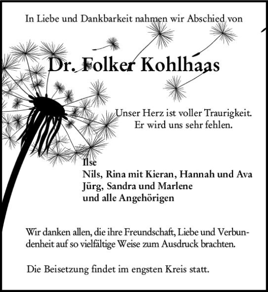 Traueranzeige von Folker Kohlhaas von vrm-trauer Hochheimer Zeitung