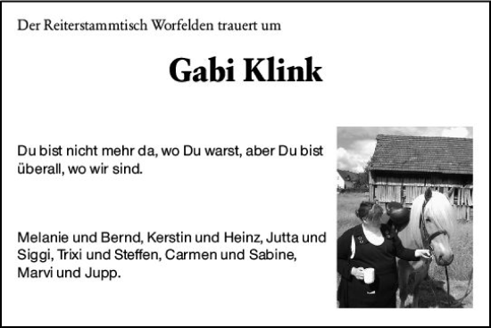 Traueranzeige von Gabi Klink von vrm-trauer Groß-Gerauer Echo