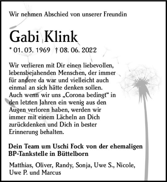 Traueranzeige von Gabi Klink von vrm-trauer Groß-Gerauer Echo