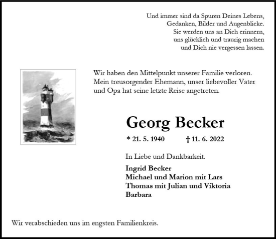 Traueranzeige von Georg Becker von vrm-trauer AZ Mainz