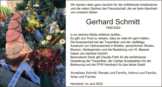 Traueranzeige von Gerhard Schmitt von vrm-trauer Bürstädter/Lamperth. Ztg/Starkenburger