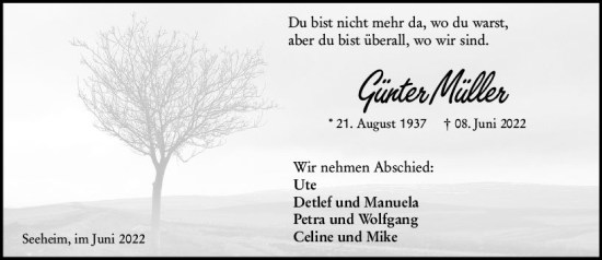 Traueranzeige von Günter Müller von vrm-trauer Darmstädter Echo