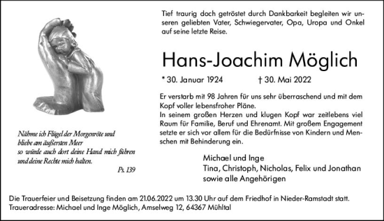Traueranzeige von Hans-Joachim Möglich von vrm-trauer Darmstädter Echo