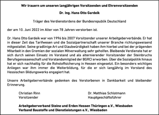Traueranzeige von Hans Otto Gardeik von vrm-trauer Wiesbadener Kurier
