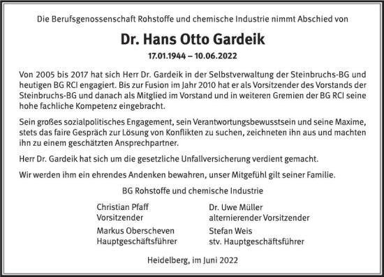 Traueranzeige von Hans Otto Gardeik von vrm-trauer Wiesbadener Kurier