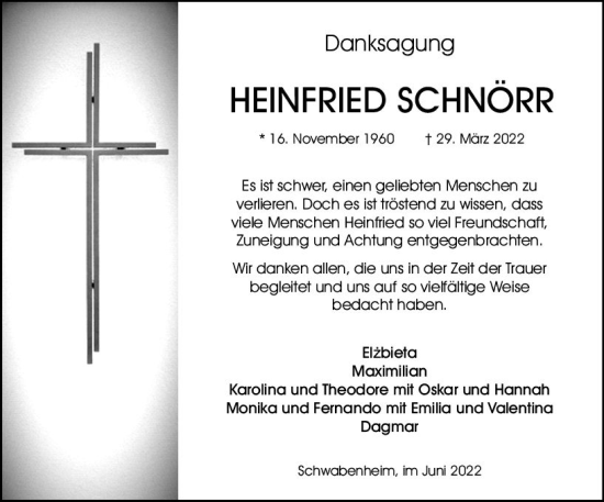 Traueranzeige von Heinfried Schnörr von vrm-trauer Allgemeine  Zeitung Ingelheim-Bingen