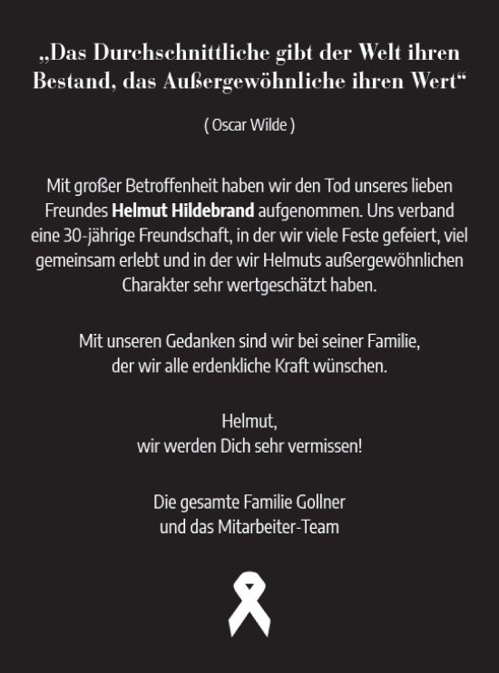 Traueranzeige von Helmut Hildebrand von vrm-trauer Wiesbadener Kurier