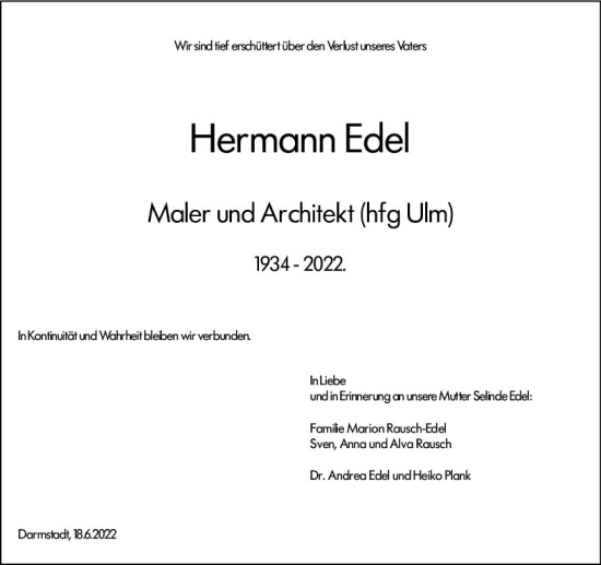 Traueranzeige von Hermann Edel von vrm-trauer Darmstädter Echo
