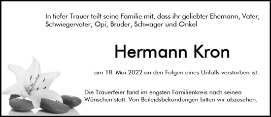Traueranzeige von Hermann Kron von vrm-trauer AZ Mainz