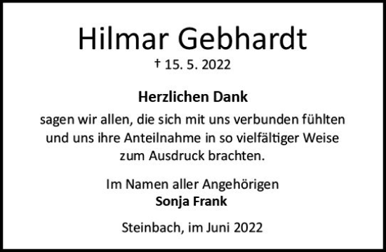 Traueranzeige von Hilmar Gebhardt von vrm-trauer Odenwälder Echo