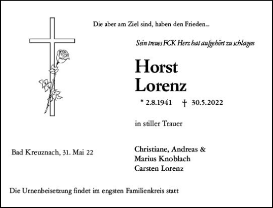 Traueranzeige von Horst Lorenz von vrm-trauer Allg. Zeitung Bad Kreuznach