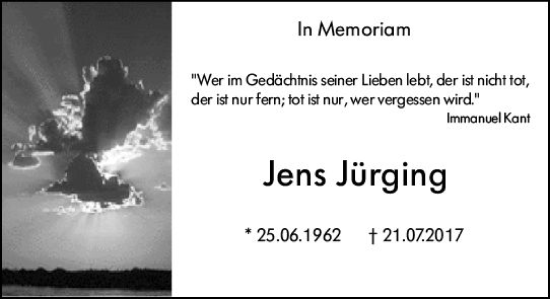 Traueranzeige von Jens Jürging von vrm-trauer Allgemeine Zeitung Alzey