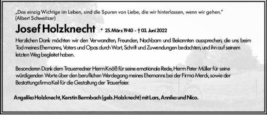 Traueranzeige von Josef Holzknecht von vrm-trauer Darmstädter Echo