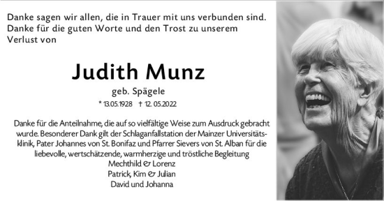 Traueranzeige von Judith Munz von vrm-trauer AZ Mainz