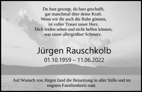 Traueranzeige von Jürgen Rauschkolb von vrm-trauer Darmstädter Echo