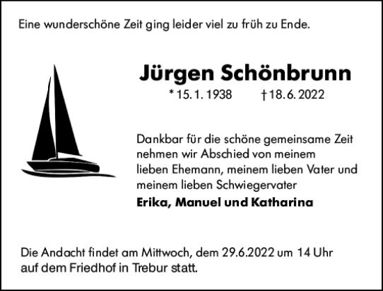 Traueranzeige von Jürgen Schönbrunn von vrm-trauer Groß-Gerauer Echo