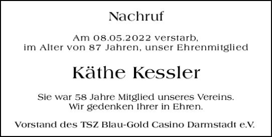 Traueranzeige von Käthe Kessler von vrm-trauer Darmstädter Echo