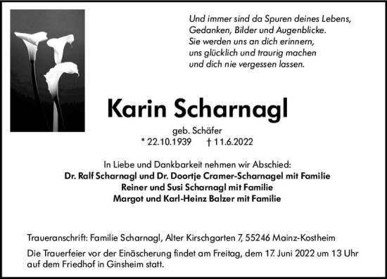 Traueranzeige von Karin Scharnagl von vrm-trauer AZ Mainz