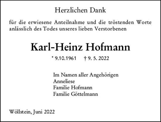 Traueranzeige von Karl-Heinz Hofmann von vrm-trauer Allg. Zeitung Bad Kreuznach