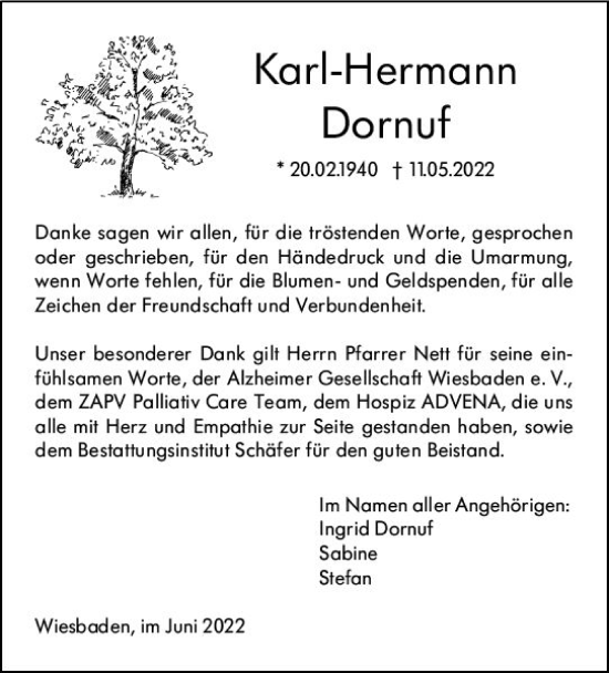 Traueranzeige von Karl-Hermann Dornuf von vrm-trauer Wiesbadener Kurier