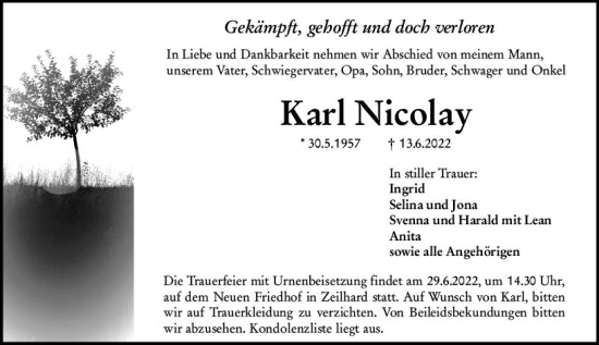 Traueranzeige von Karl Nicoley von vrm-trauer Darmstädter Echo