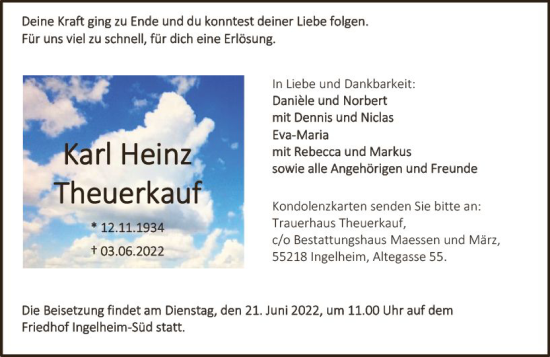 Traueranzeige von Karl Heinz Theuerkauf von vrm-trauer Idsteiner Zeitung