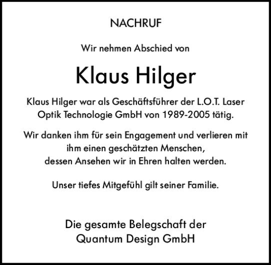 Traueranzeige von Klaus Hilger von vrm-trauer Darmstädter Echo