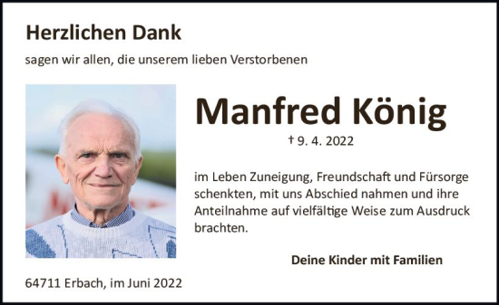 Traueranzeige von Manfred König von vrm-trauer Odenwälder Echo