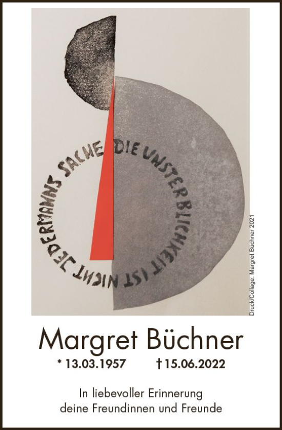 Traueranzeige von Margret Büchner von vrm-trauer Bürstädter/Lamperth. Ztg/Starkenburger