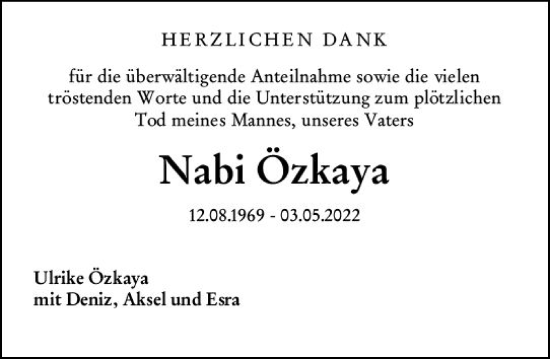 Traueranzeige von Nabi Özkaya von vrm-trauer Darmstädter Echo