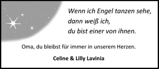 Traueranzeige von Oma, du bleibstimmer in meinem Herzen.  von vrm-trauer Allgemeine  Zeitung Ingelheim-Bingen