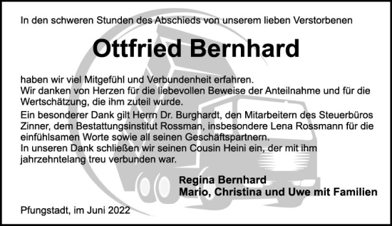 Traueranzeige von Ottfried Bernhard von vrm-trauer Darmstädter Echo