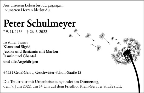 Traueranzeige von Peter Schulmeyer von vrm-trauer Groß-Gerauer Echo