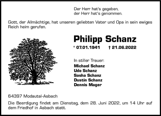 Traueranzeige von Philipp Schanz von vrm-trauer Darmstädter Echo