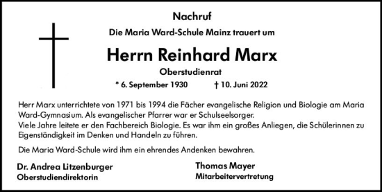 Traueranzeige von Reinhard Marx von vrm-trauer AZ Mainz