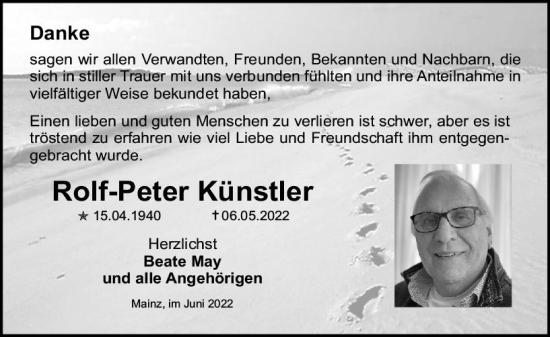 Traueranzeige von Rolf-Peter Künstler von vrm-trauer AZ Mainz
