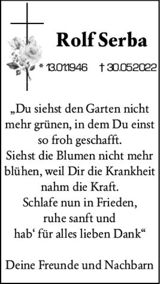 Traueranzeige von Rolf Serba von vrm-trauer Darmstädter Echo