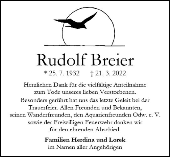 Traueranzeige von Rudolf Breier von vrm-trauer Odenwälder Echo