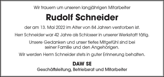Traueranzeige von Rudolf Schneider von vrm-trauer Darmstädter Echo
