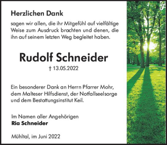 Traueranzeige von Rudolf Schneider von vrm-trauer Darmstädter Echo
