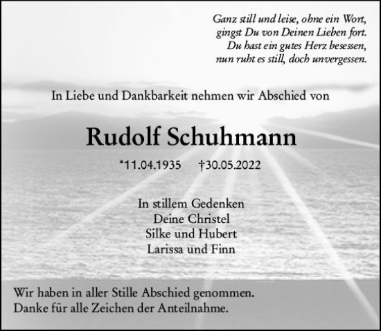 Traueranzeige von Rudolf Schuhmann von vrm-trauer Bürstädter/Lamperth. Ztg/Starkenburger