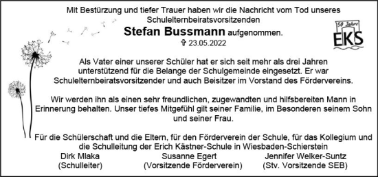 Traueranzeige von Stefan Bussmann von vrm-trauer Wiesbadener Kurier